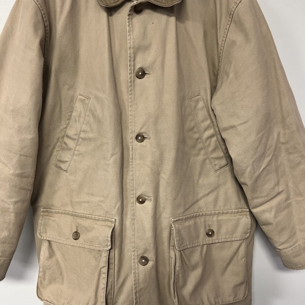 Lands End Mens Tan Quilted Lined Jacket Cotton Shell Removable Liner L 42-44 - Picture 2 of 12